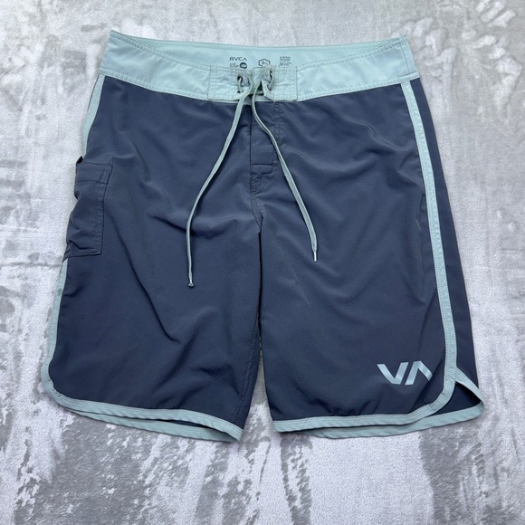 RVCA Mens Board Shorts Sz 34 Gray Blue Swim Trunks Surf Beachwear ANP RM Tanore - Picture 1 of 8